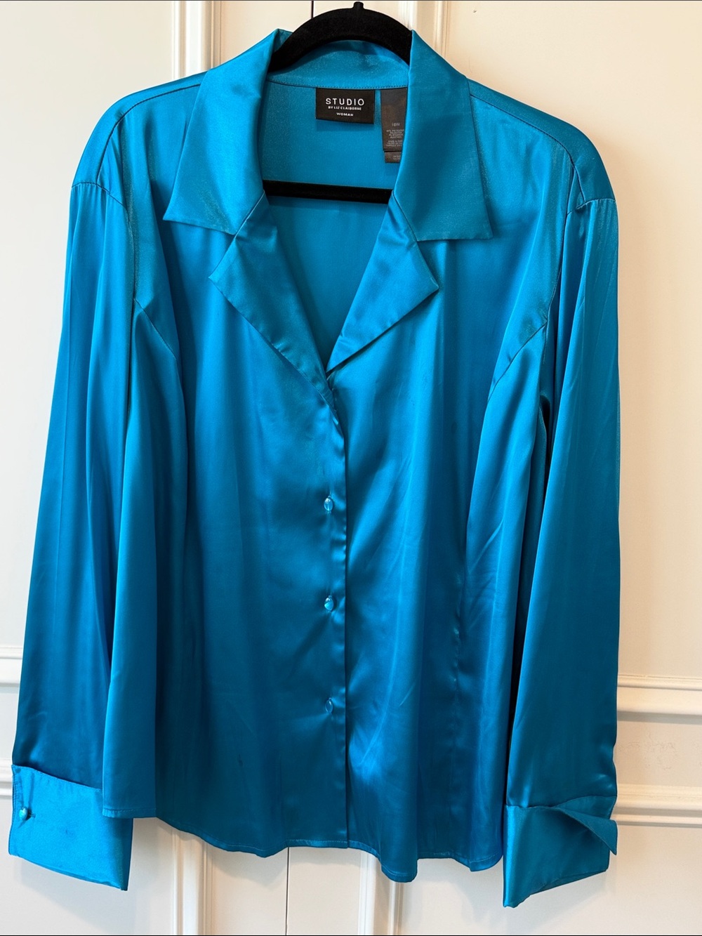 Studio Vibrant Teal Satin Button-Down Shirt